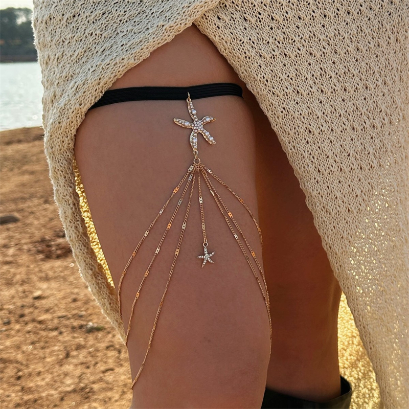 Body Jewelry Leg Chain - Boho Elastic Band Starfish Pearl Leg