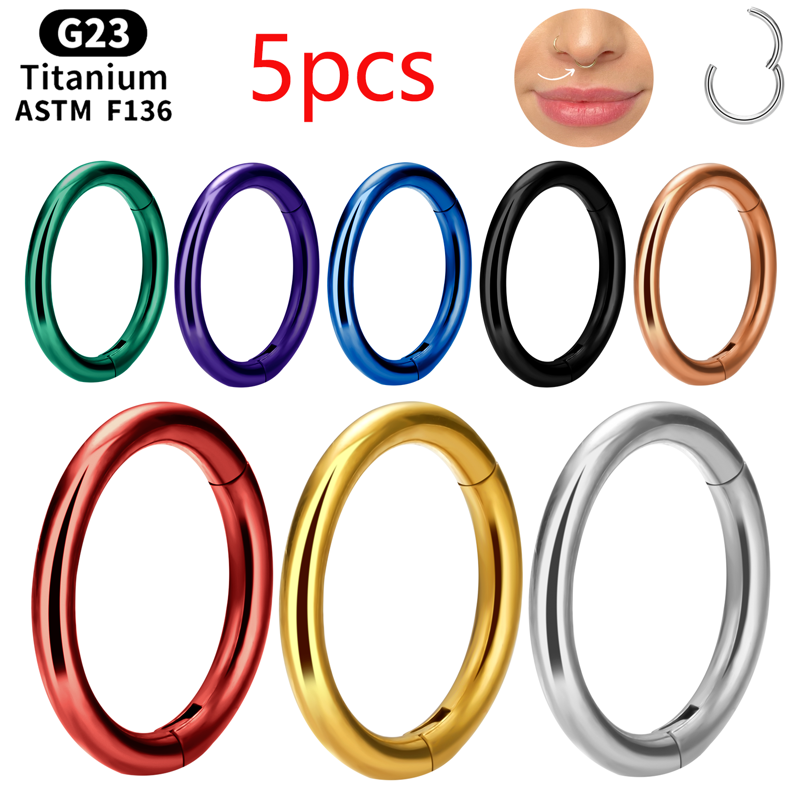 5pcs G23 Titanium Piercing sex – Septum Clicker Ring recenzja i cena