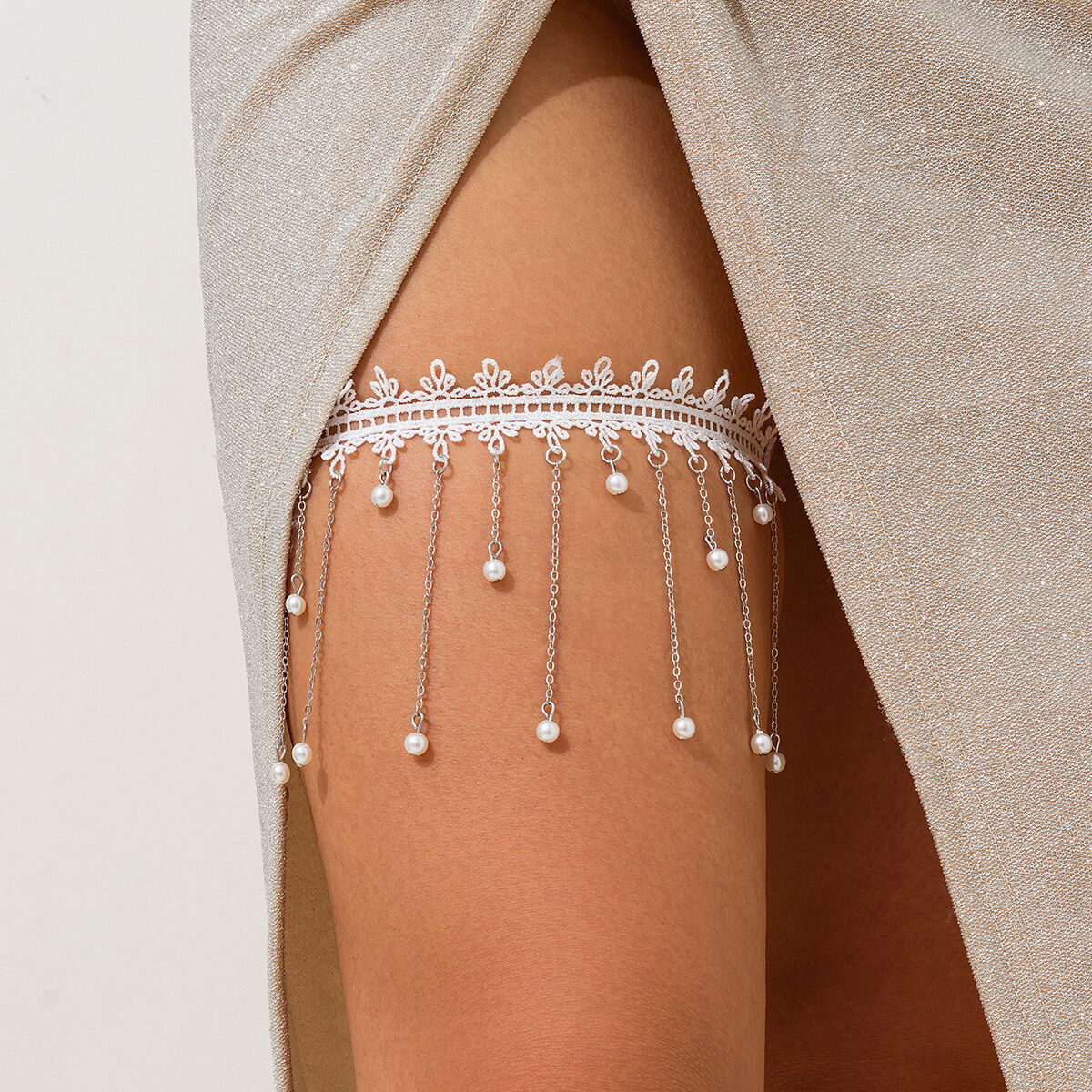 KunJoe Sexy Elegant White Lace – Body Jewelry Leg Chain recenzja i cena